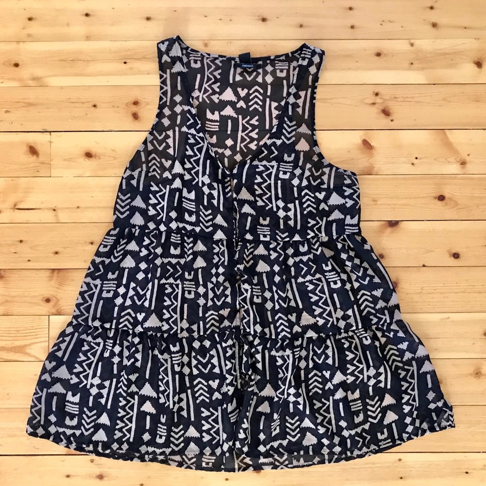 Sheer Black and Tan Sleeveless Shirt